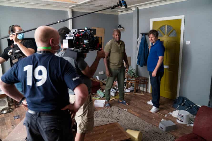 Giles Terera and Neil Maskell during filming for Face to Face.