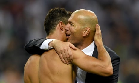 Zinedine Zidane embraces Ronaldo after he scored the winning penalty.