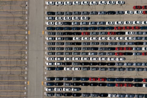 aerial view of cars in a parking lot