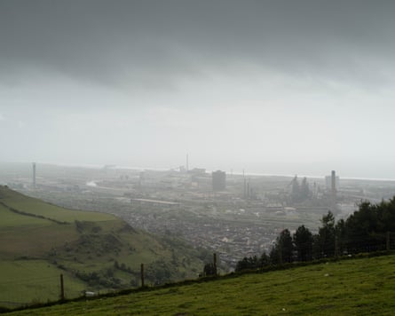 View of Port Talbot from an elevated position under a grey sky