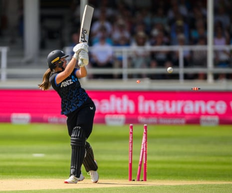 Izzy Gaze of New Zealand Women is bowled by Lauren Bell.
