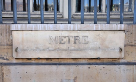 A plaque showing the ‘standard metre’ measurement introduced during the French revolution in Paris, France