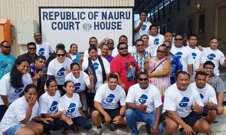 Members of the Nauru 19 outside the Nauru courthouse
