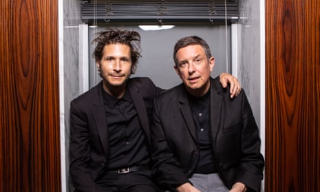 Ted Kessler (right) with Daniel, lead guitarist for the band Interpol, photographed in the Snug at St Martins Hotel, London.