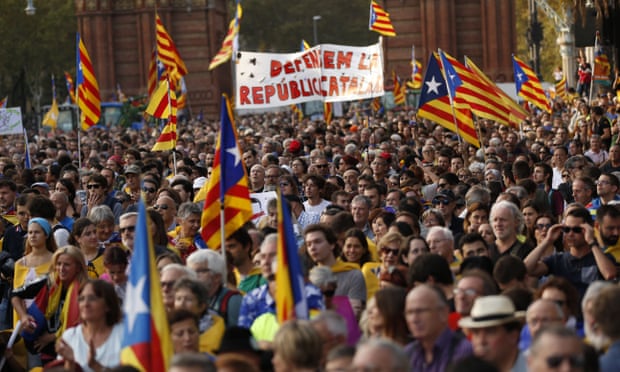 Catalan flags at a rally in Barcelona in 2017