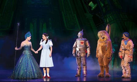 Lucy Durack as Glinda, Samantha Dodemaide as Dorothy, Alex Rathgeber as Tin Man, Eli Cooper as Scarecrow and John Xintavelonis as Cowardly Lion in the Australian production of Andrew Lloyd Webber’s adaptation of the Wizard of Oz.