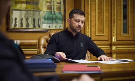 Ukrainian President Volodymyr Zelenskyy in the Mariinskyi Palace in Kyiv, Ukraine.