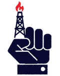 Hand with the index finger as a burning oil rig