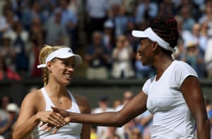 Angelique Kerber shakes hands with Venus Williams after winning their match.