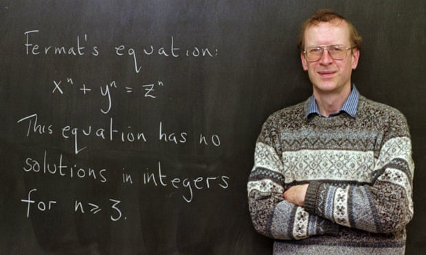 Professor Andrew Wiles poses next to a version of Fermat’s equation in 1998.