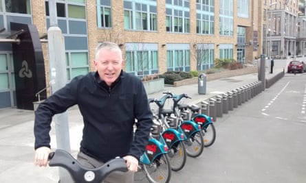 Patrick Collinson using the Dublin bike-share scheme.