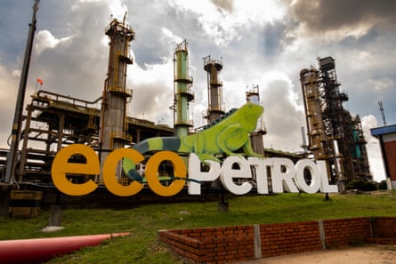 Signage saying Ecopetrol at the diesel processing plant at the Barrancabermeja refinery, Colombia.