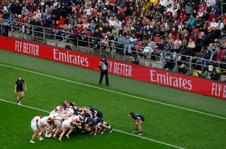 An England scrum pushes it’s way towards the Scottish tryline during their Women’s Rugby World Cup 2025 quarter-final.