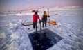 Expeditioners plunged into the ice-cold water to an audience of seals 