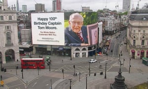Piccadilly Circus on Capt Tom Moore’s 100th birthday.