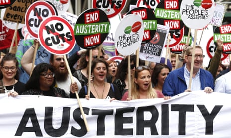 People at an anti-austerity protest in London
