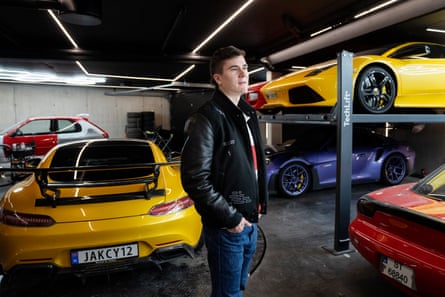Jakob Ingebrigtsen with his collection of cars.