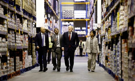 Then UK prime minister Boris Johnson and chancellor Sajid Javid visit Bestway Wholesale in Manchester in 2019. 