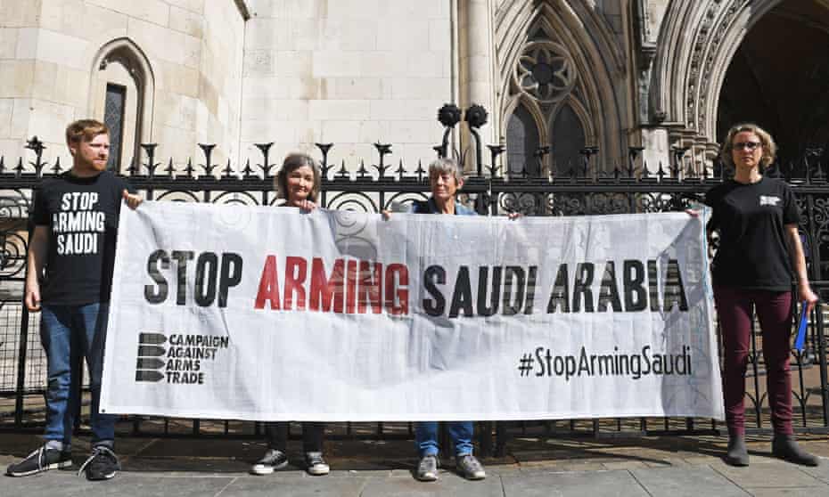 Campaign Against Arms Trade protesters outside the Royal Courts of Justice, London during a campaign that resulted in arms sales being halted. 