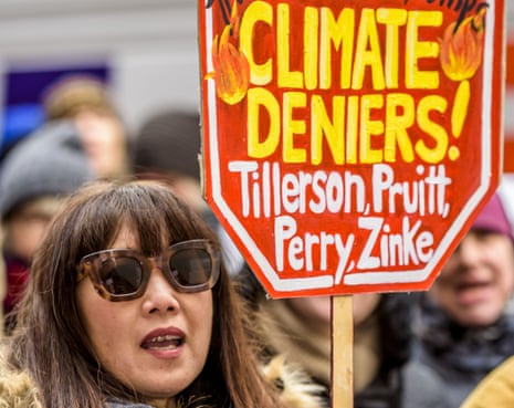A protest in New York against climate change sceptics in Donald Trump’s cabinet.