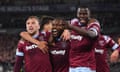 West Ham celebrates as Michail Antonio puts the home side in front against AZ.