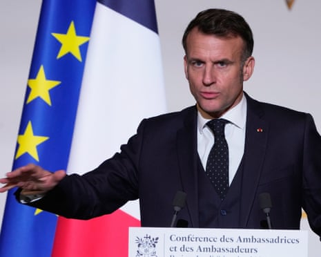 French president Emmanuel Macron delivers a speech to French ambassadors at the Élysée Palace in Paris.