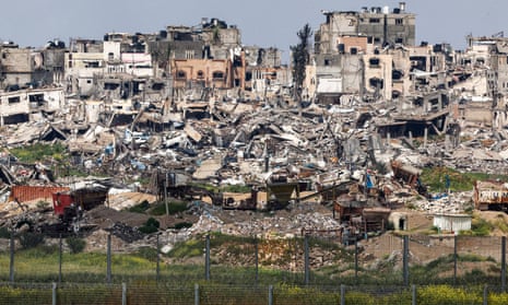 Destroyed buildings in Gaza following bombardments amid the ongoing conflict between Israel and the militant group Hamas.