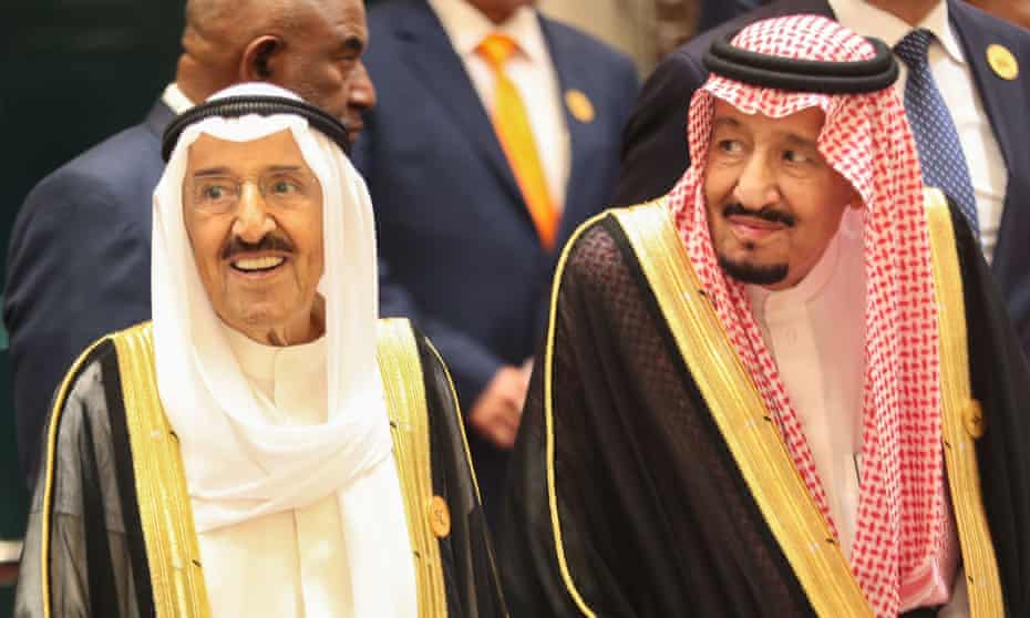 Sheikh Sabah al-Ahmad al-Sabah (left) pictured in June 2019 alongside Saudi Arabia’s king, Salman bin Abdulaziz.