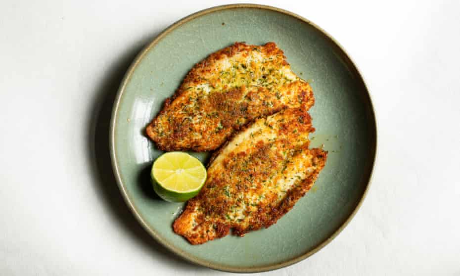 Catch of the day: Crumbed fish with lime and herb crust.