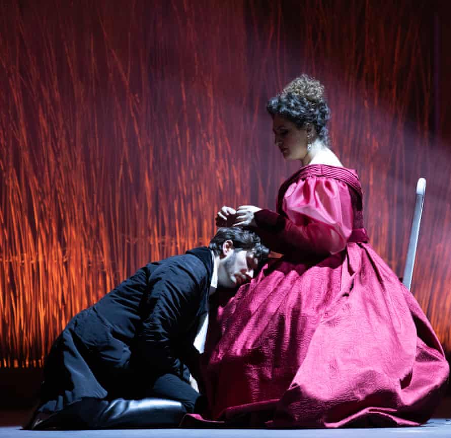 Samuel Dale Johnson in the title role, and Anush Hovhannisyan as Tatyana, in Eugene Onegin at Opera Holland Park.