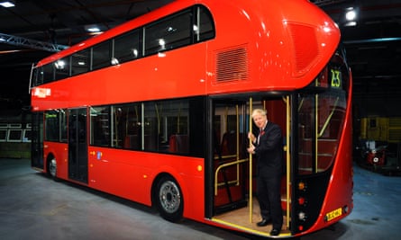 Mayor Boris Johnson unveils a life-size mock-up of the new bus for London inspired by the old Routemaster.