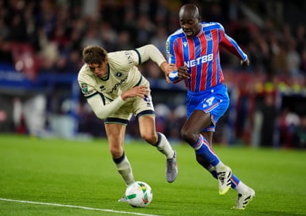 Jean-Philippe Mateta, pictured battling Caleb Taylor for the ball, was taunted by Millwall fans over the 25 stitches he needed after the sides last met.