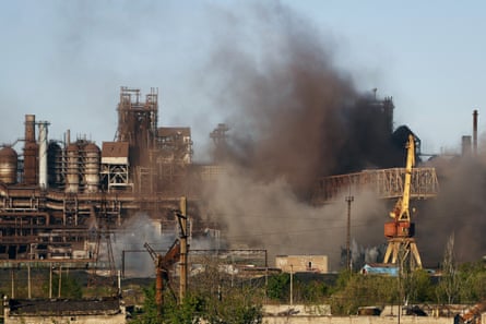Smoke rises from the Azovstal complex in Mariupol during shelling in May.