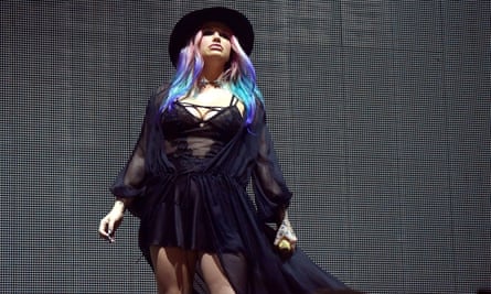 Embattled: Kesha performs with Zedd at Coachella.