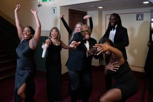 London Gospel Community Choir as they finished their performance at the Oliver Awards