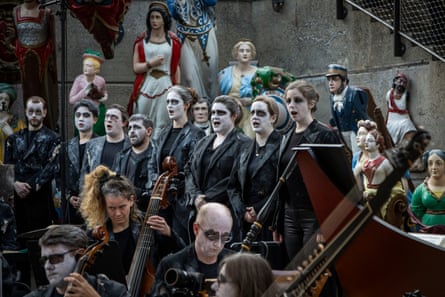 Refugees from a Tim Burton fable … the Monteverdi Choir perform Dido and Aeneas at the Cutty Sark, London.