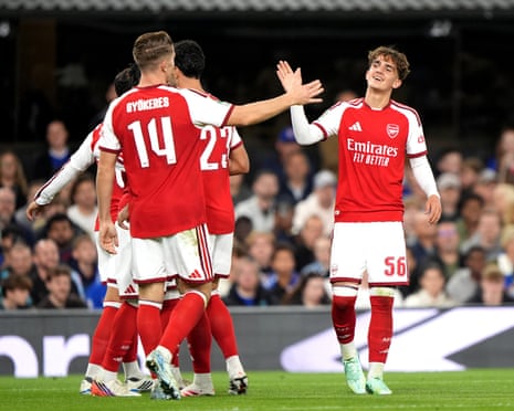 Max Dowman celebrates scoring his second goal for Arsenal in their Carabao Cup victory against Ipswich.