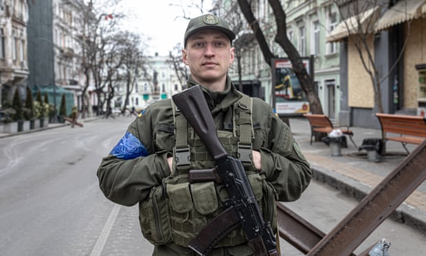 Artyom, a national guard battalion commander, stands on the central street of Odesa his troops used to patrol before the war