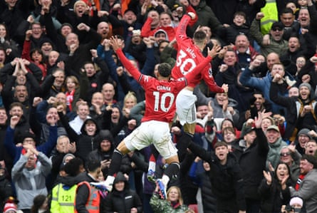 Benjamin Sesko celebrates with Matheus Cunha.
