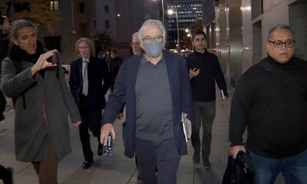 Robert De Niro exits the federal court after attending closing arguments in the civil trial on 8 November 2023.