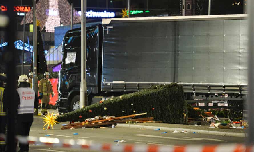 The truck that crashed into a Christmas market at Gedächtniskirche in Berlin.