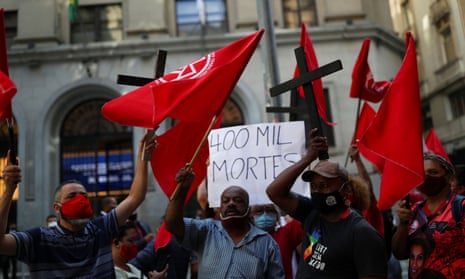 A protest in Sao Paulo against President Bolsonaro’s handling of the pandemic, 30 April 2021. 