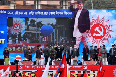Prime Minister KP Sharma Oli addresses a rally in Kathmandu