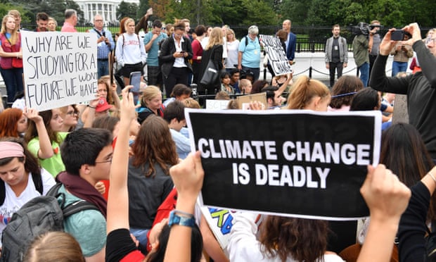 Teenagers and students take part in a climate protest outside the White House in Washington on 13 September 2019.