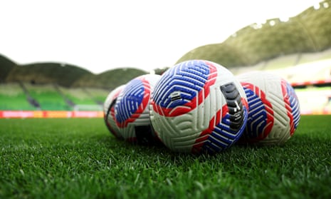 A general view is seen of match balls ahead of an A-League match