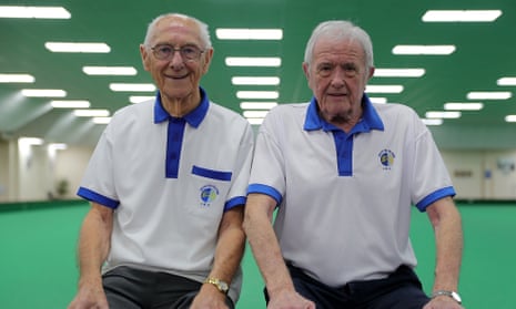 The former goalkeepers Eric Gill (left) and Dave Hollins, pictured at Denton Island indoor bowls centre in Sussex.