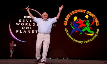 Attenborough on the Pyramid stage at Glastonbury.