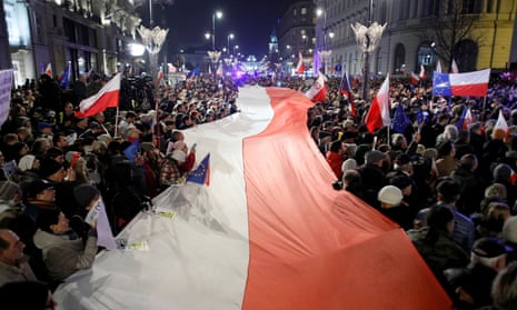 Protesters outside Poland’s Presidential Palace in Warsaw.