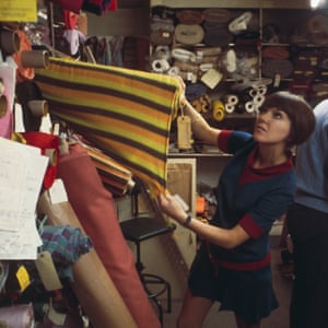 Mary Quant Selecting FabricBritish fashion designer Mary Quant pictured selecting rolls of fabric from a fabric store and warehouse in London to create samples for a future collection in 1967. (Photo by Rolls Press/Popperfoto/Getty Images)
