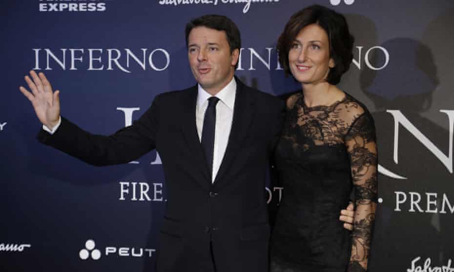 Matteo Renzi and his wife Agnese Landini arrive for the premiere of Inferno, based on a novel by Dan Brown, in Florence earlier this month.